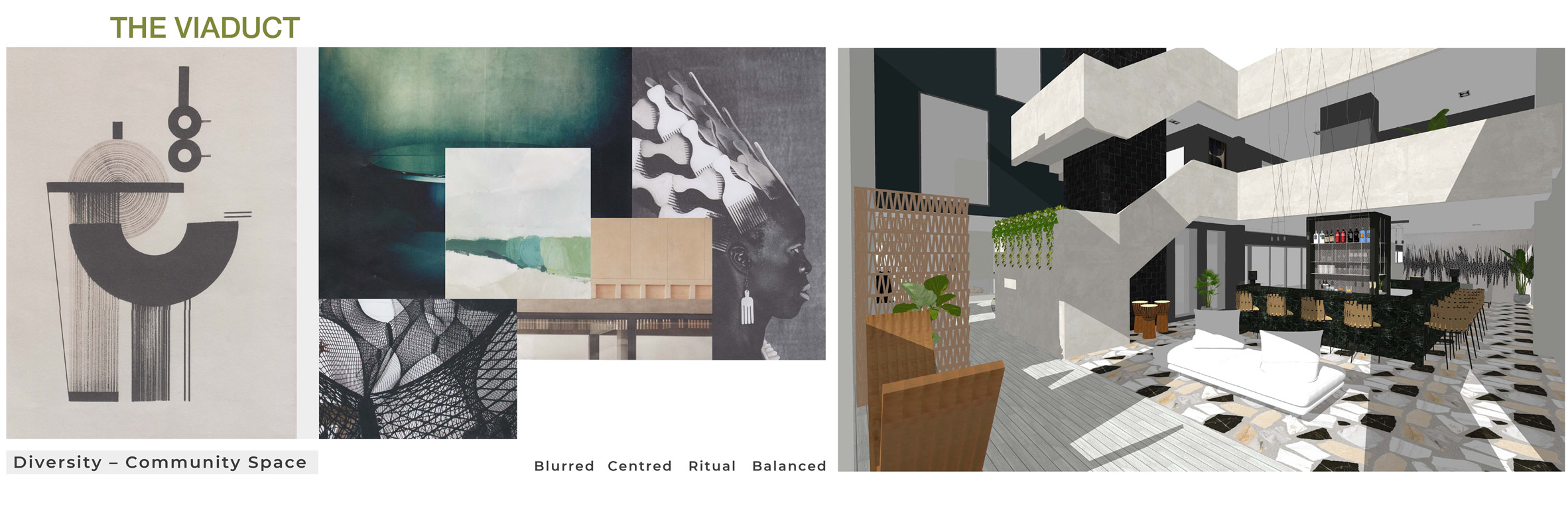 Collages and render of The Viaduct - New living business Airbnb by Lynn Jackson