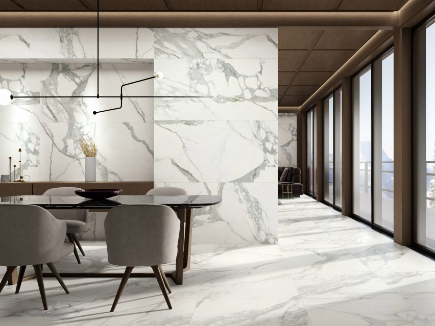 Dining space featuring Medici tiles by Azulejos Benadresa