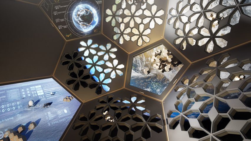 A rendering of the interior of Tesserae tiles in space