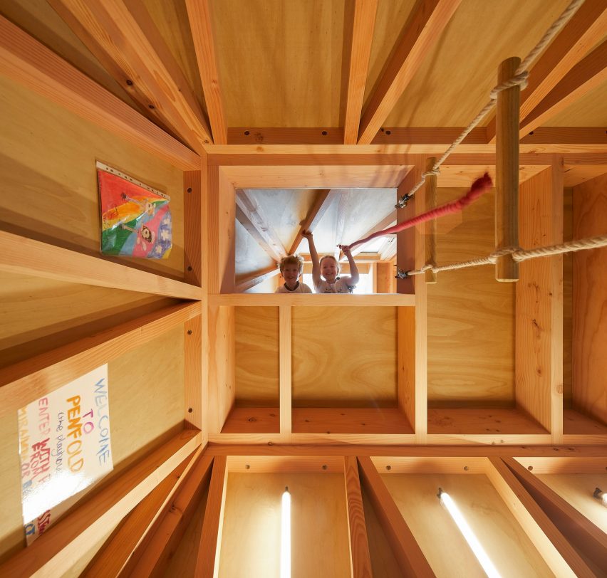 Wooden interior of Penfold playhouse by De Matos Ryan