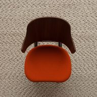 Aerial view of Penguin chair with red upholstery