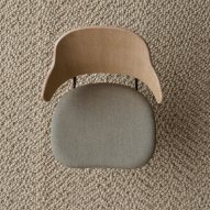 Aerial view of Penguin chair with grey upholstery