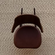 Aerial view of Penguin chair with brown upholstery