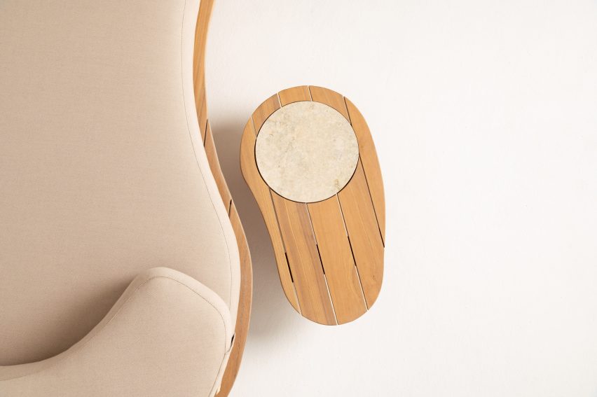 Close up over-head view of the Sayari side table next to the daybed