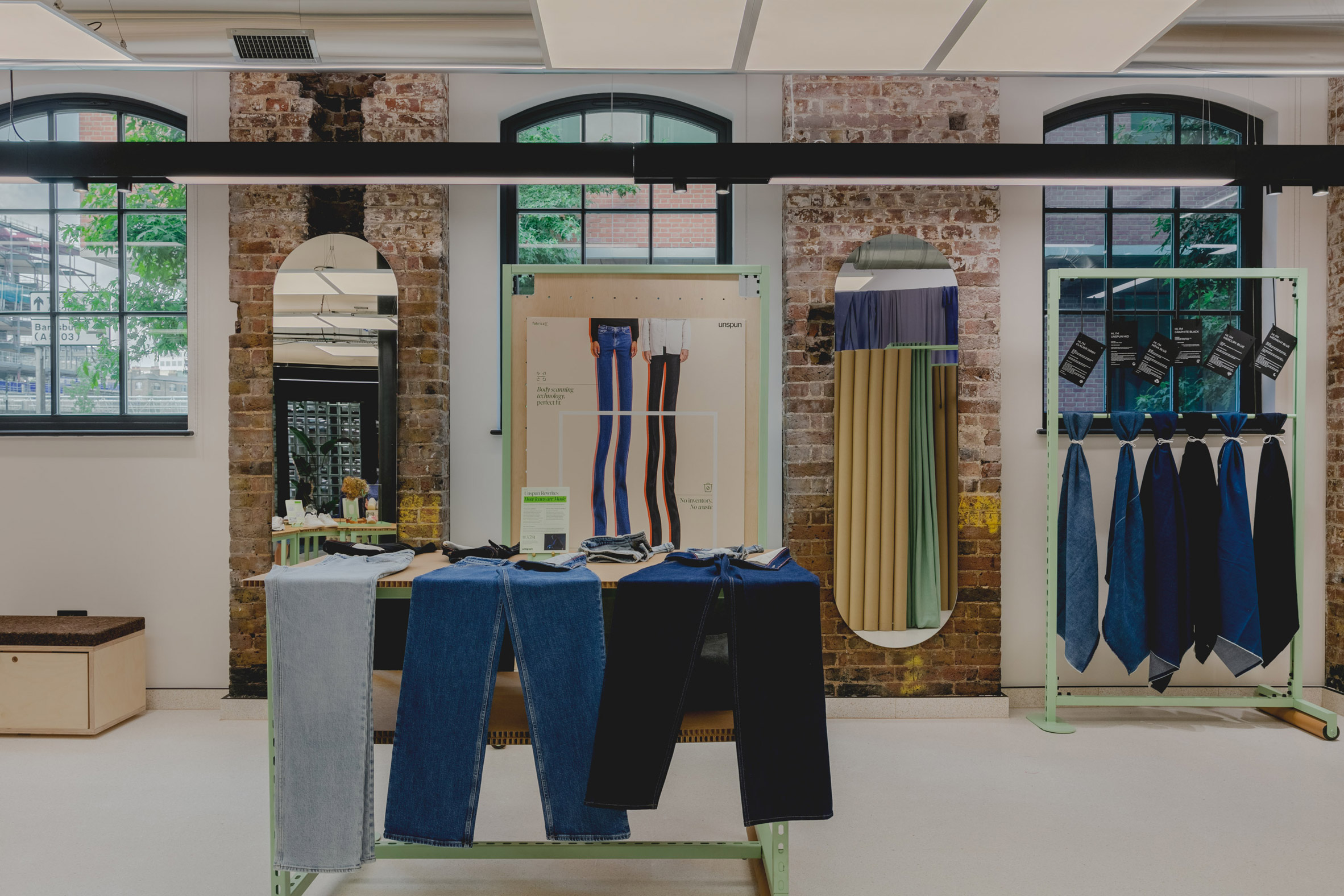 Denim jeans display at The Mills Fabrica's concept store in London