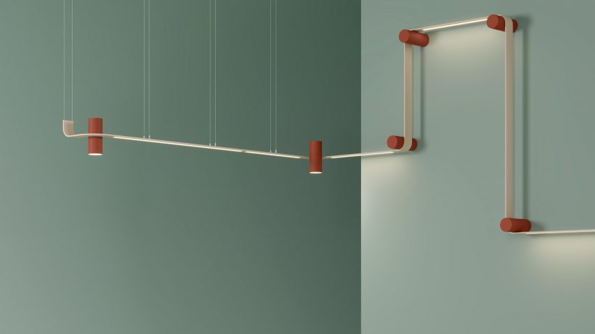 Nastro System lighting by Studiopepe for Tooy in cream and red