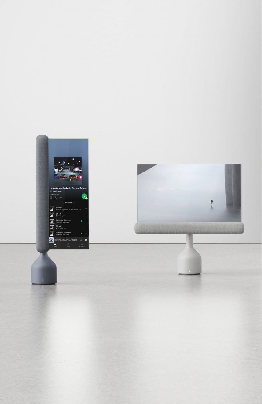 Totem by Studio Booboon used in portrait mode with a music display and a landscape model with a digital graphic