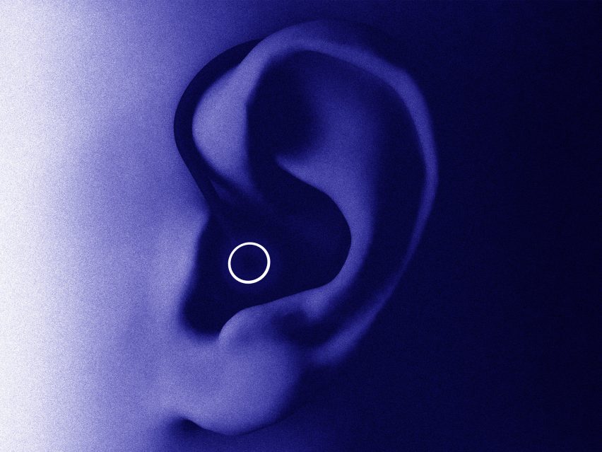 A graphic illustration of a device that is placed in the ear to help sleep disorders