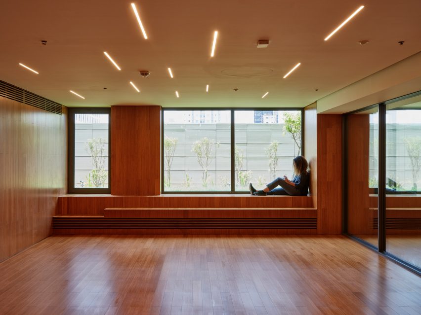 Interior image of a wood-lined space at the residential development