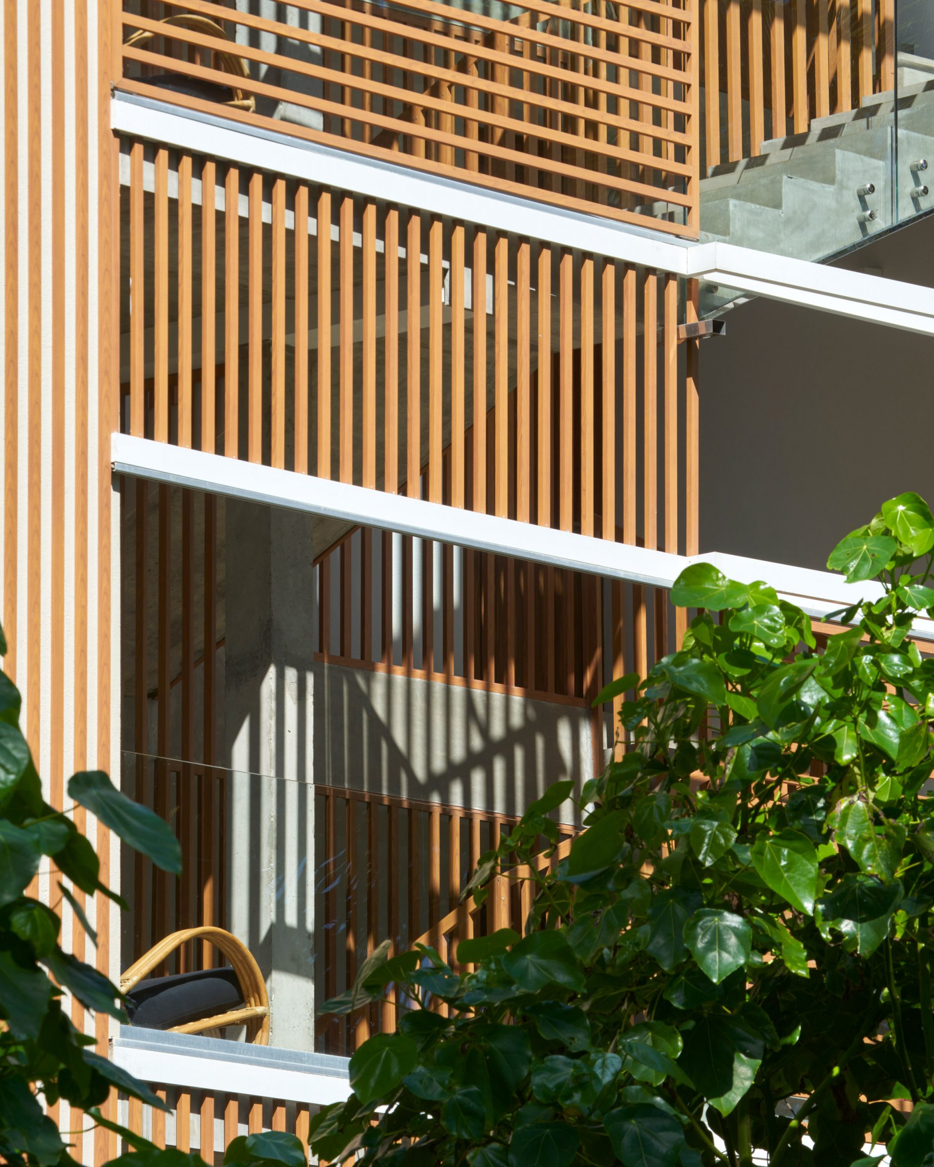 Wooden slatted facade on a tropical hotel