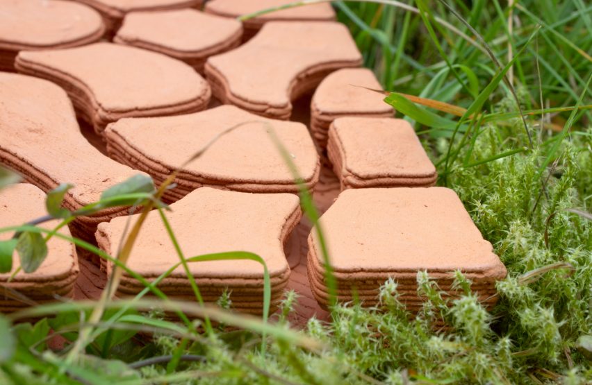 3D printed terractotta-coloured surface on grass
