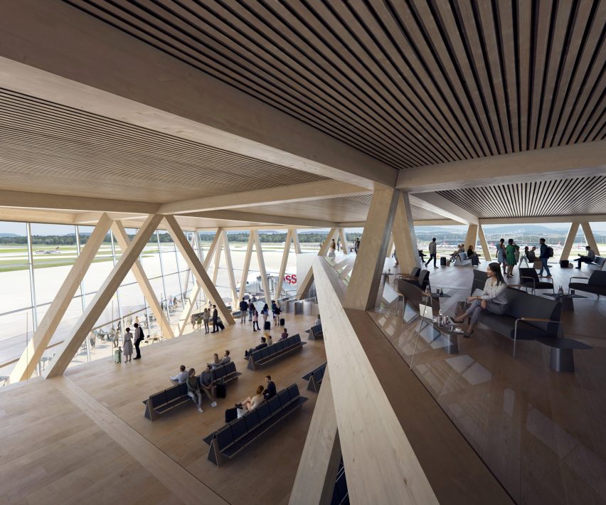 Timber departure lounges in BIG's Dock A