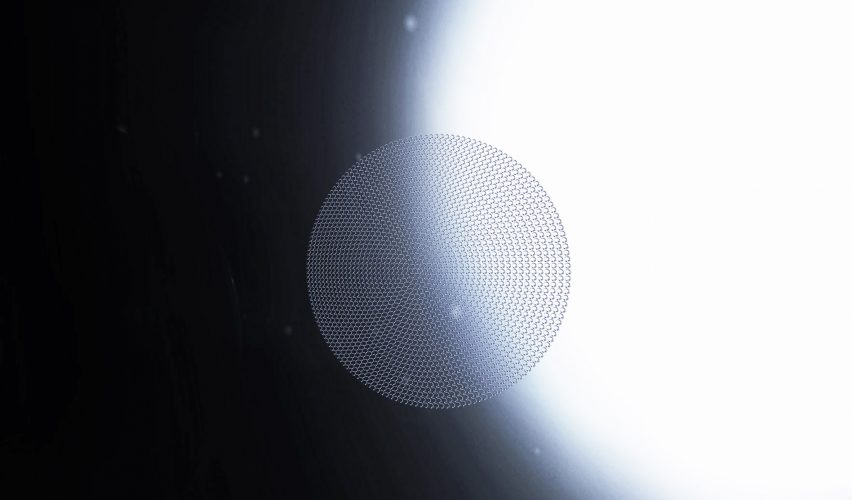Visualisation of disc-shaped space bubble raft floating in front of the sun