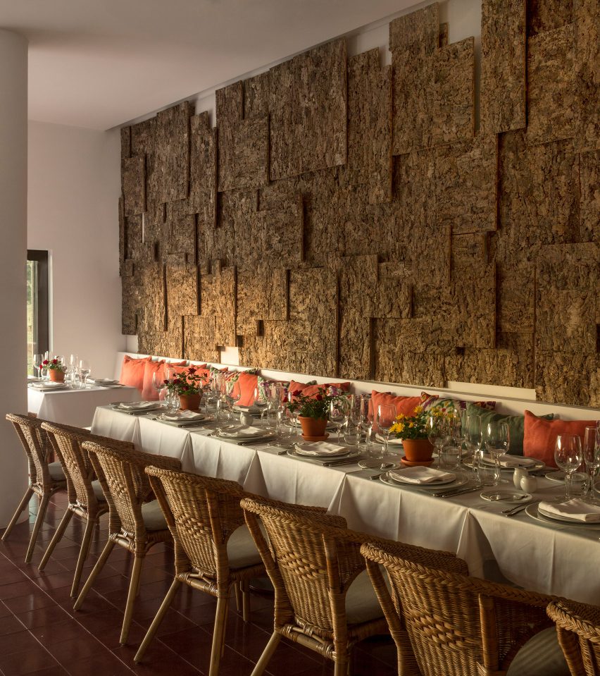 Restaurant with cork-clad feature wall