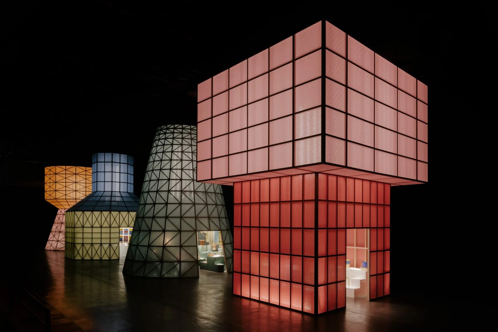 Hermès creates "monumental" water tower structures that shine like lanterns