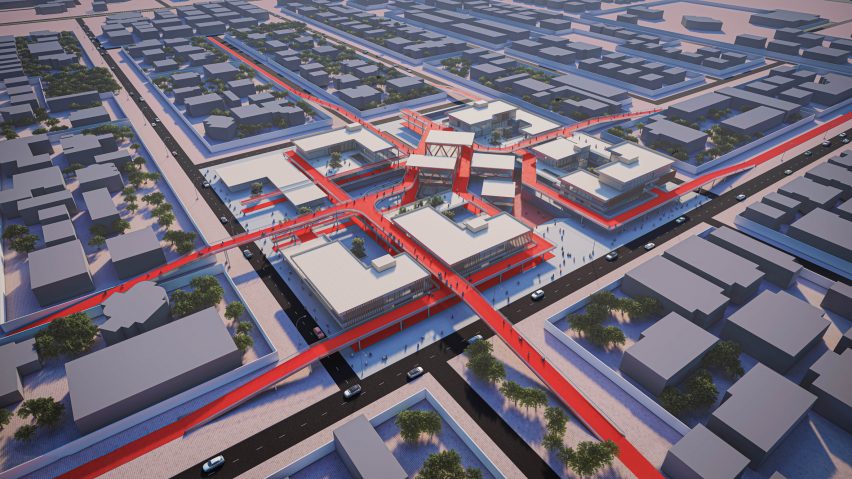 Red route intervention on a gridded city layout