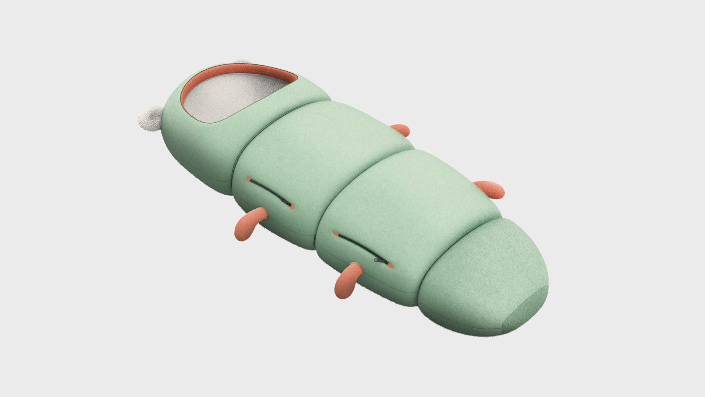 Green caterpillar-like sleeping bag