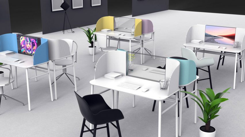 Rendering of the Caelum desk by Cagatay Afsar in an open workspace