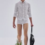 Loewe Spring Summer 2023 featured plants growing from shoes and screens fixed to coats