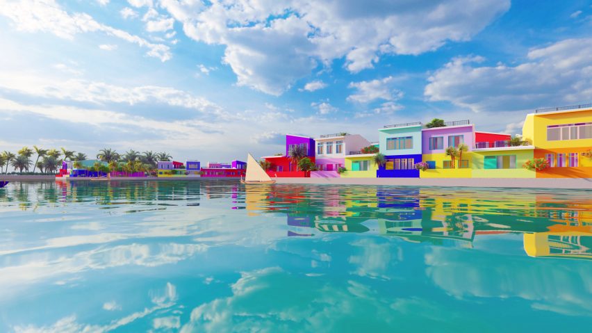 Colourful houses in the Maldives Floating City