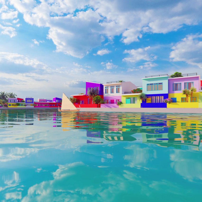 Colourful houses in the Maldives Floating City