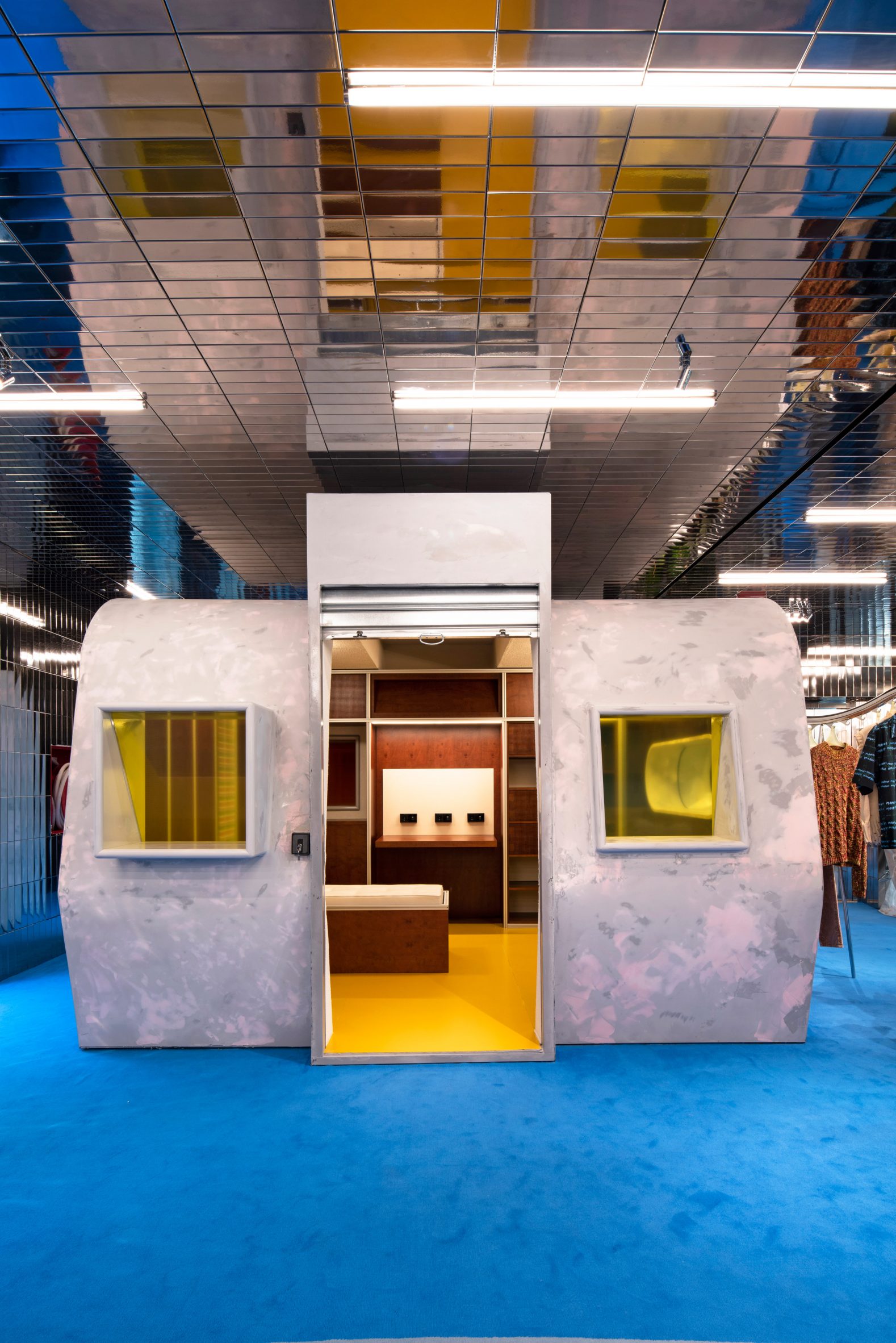Caravan-shaped artist's studio in Marni's flagship store in Milan