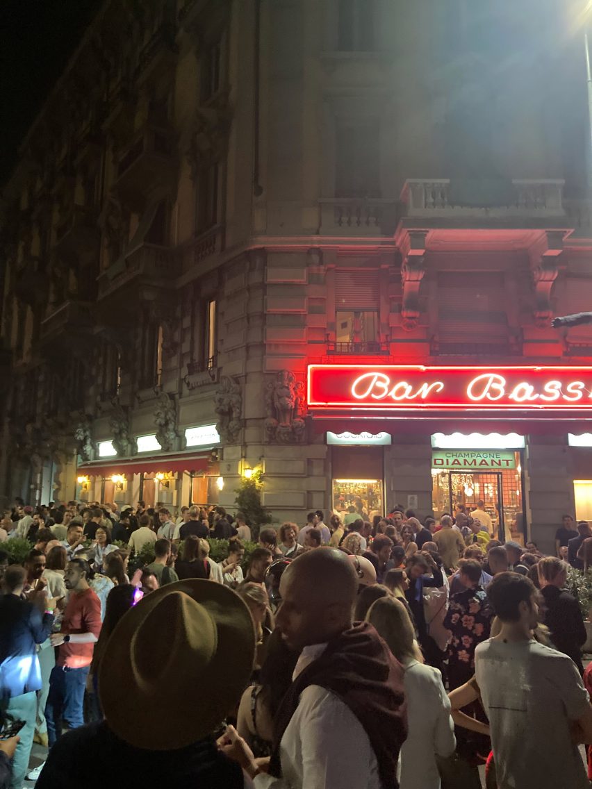 People milling outside Bar Basso