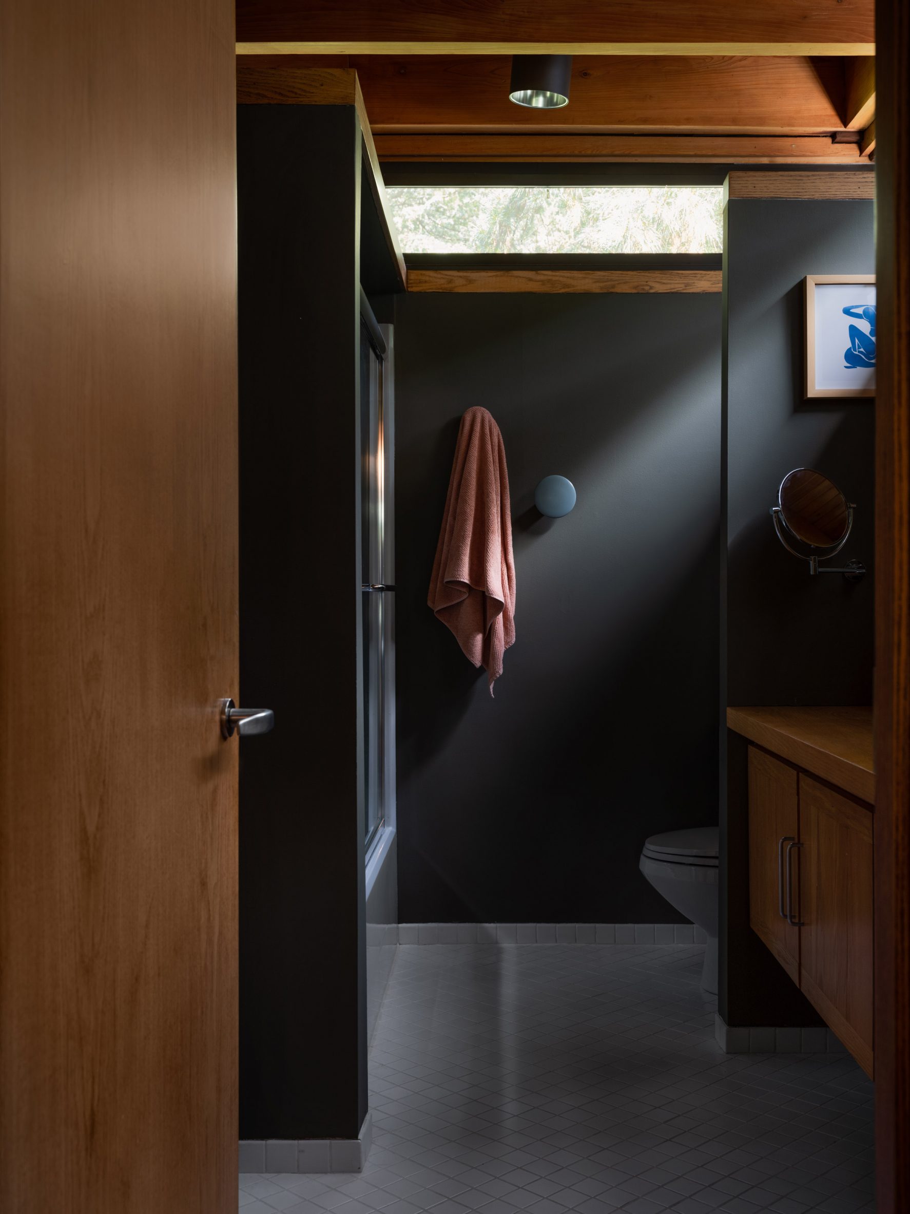 Bathroom with dark grey walls