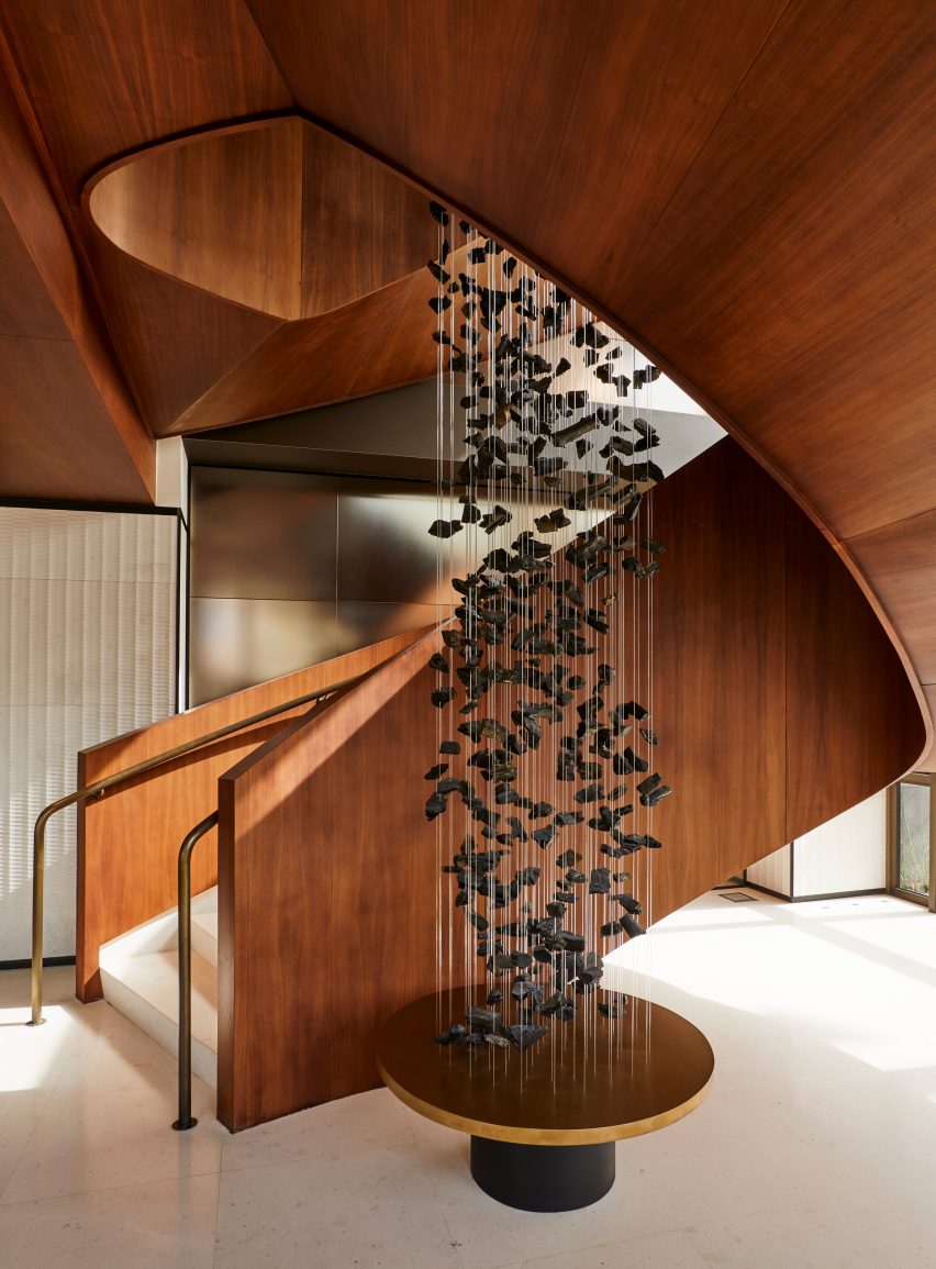 Wooden spiral staircase in Nobu Hotel Barcelona