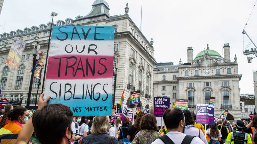 Protesters at a Pride march in London