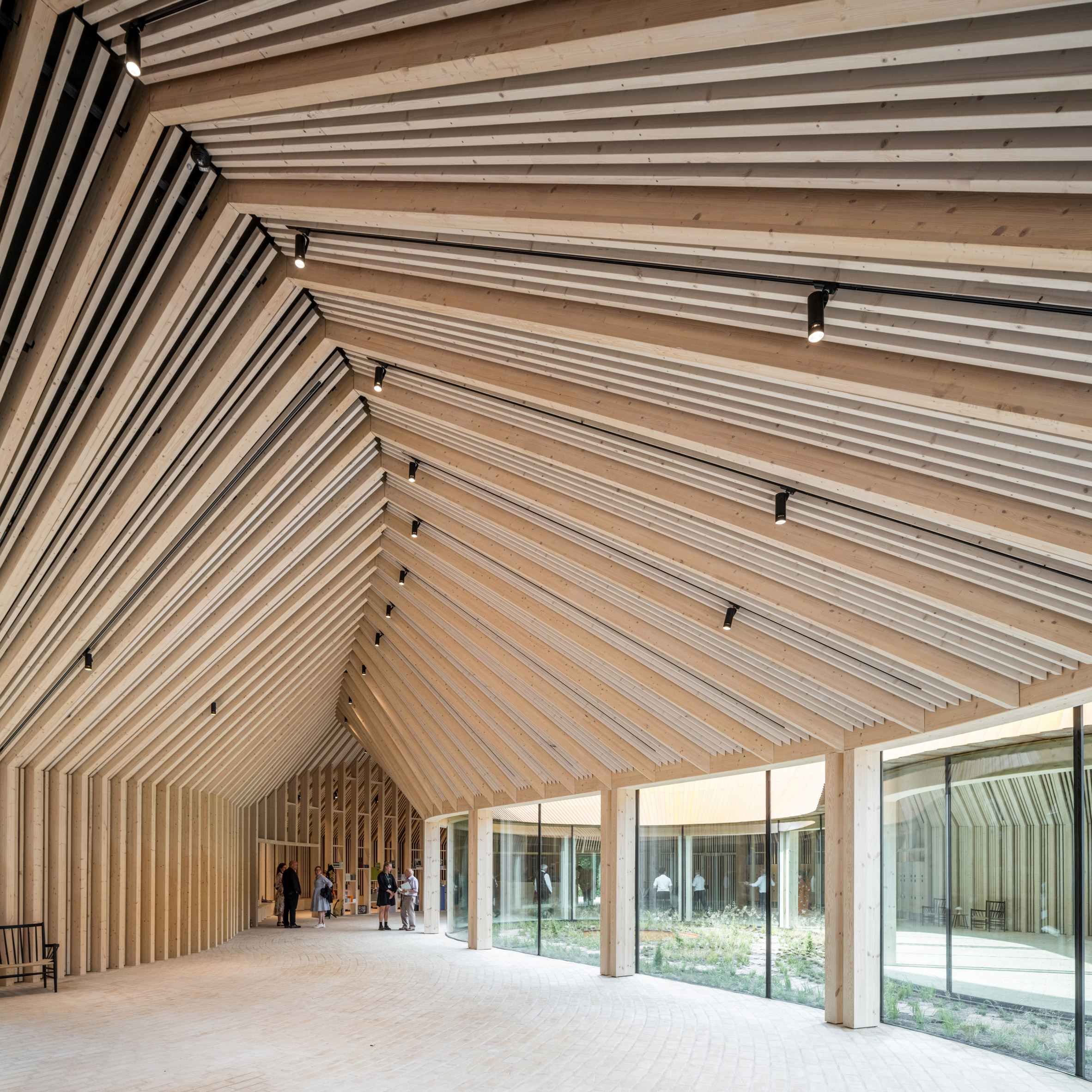 Interior of timber extension building at Refugee Museum of Denmark