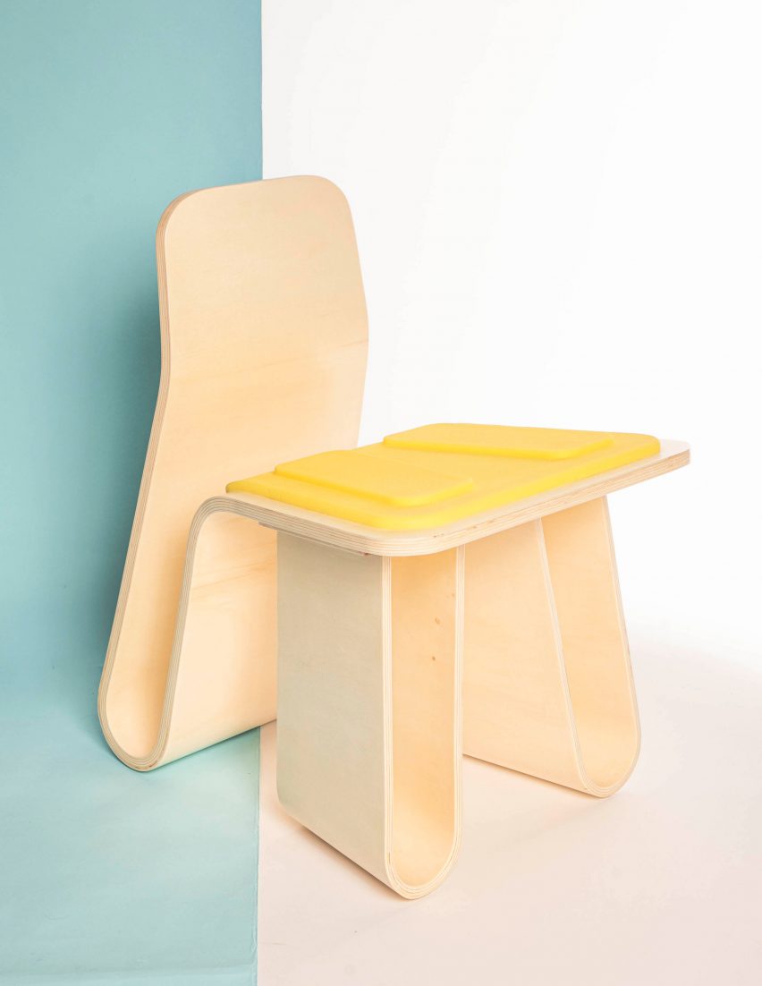 Image of a bent plywood chair with silicone seat