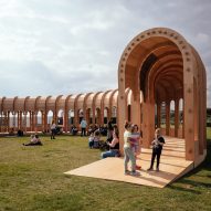 Pop-up plywood colonnade in Hove references Islamic architecture