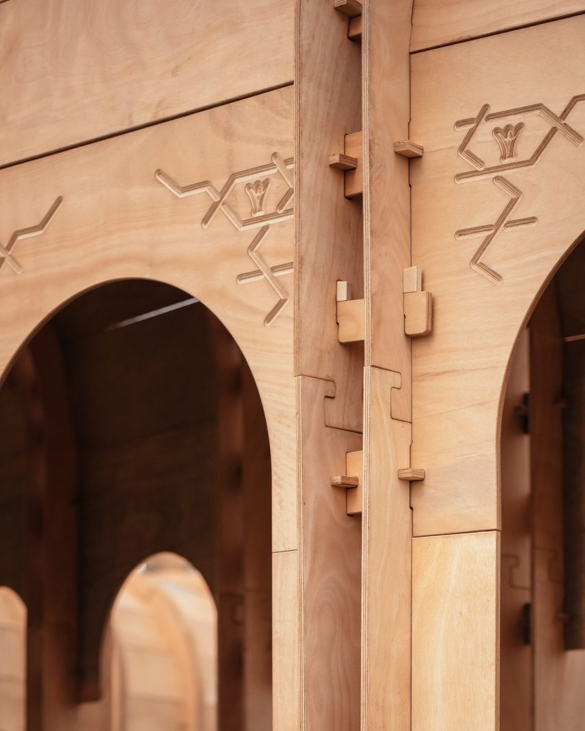 Carved details on the exterior of The Riwaq