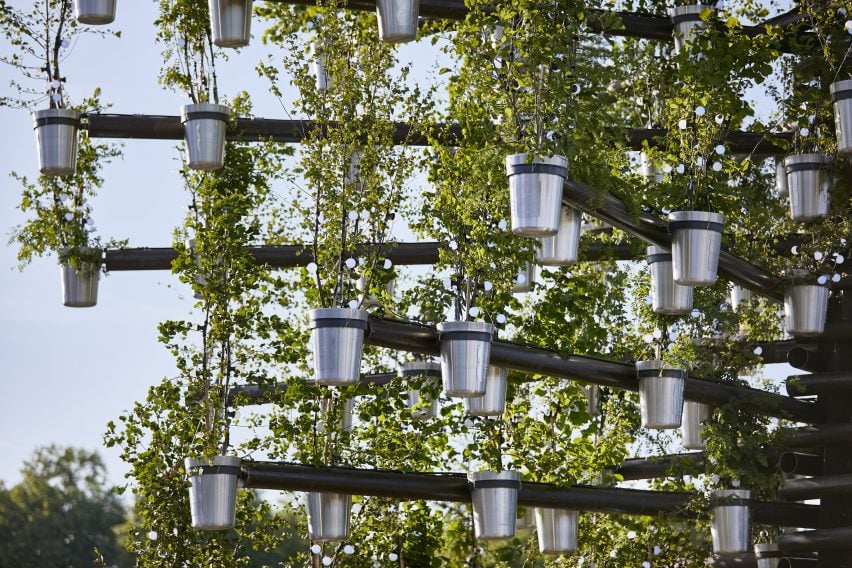 Trees in pots on a sculpture