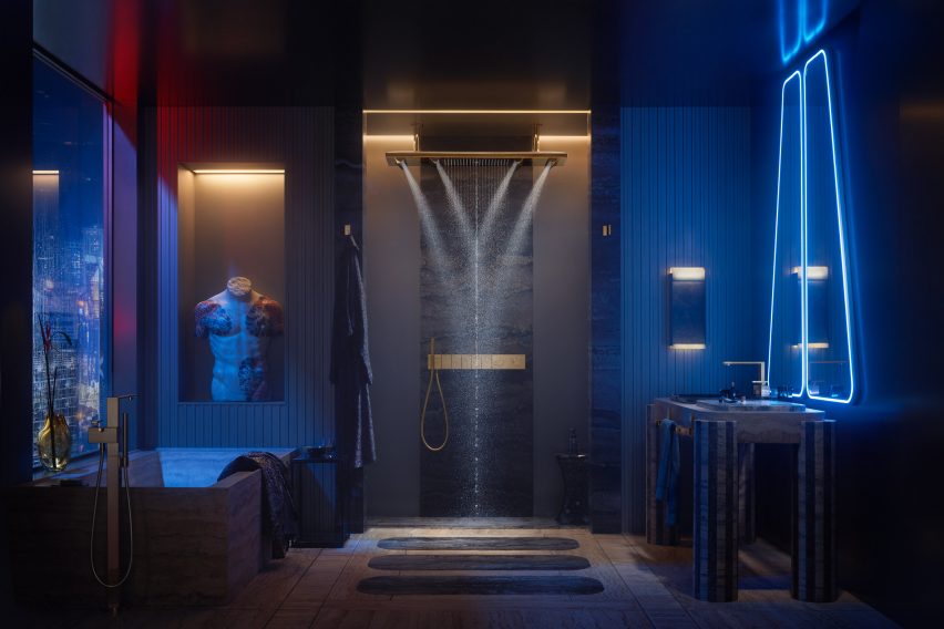 Dark, neon-lit bathroom concept by Tristan Auer