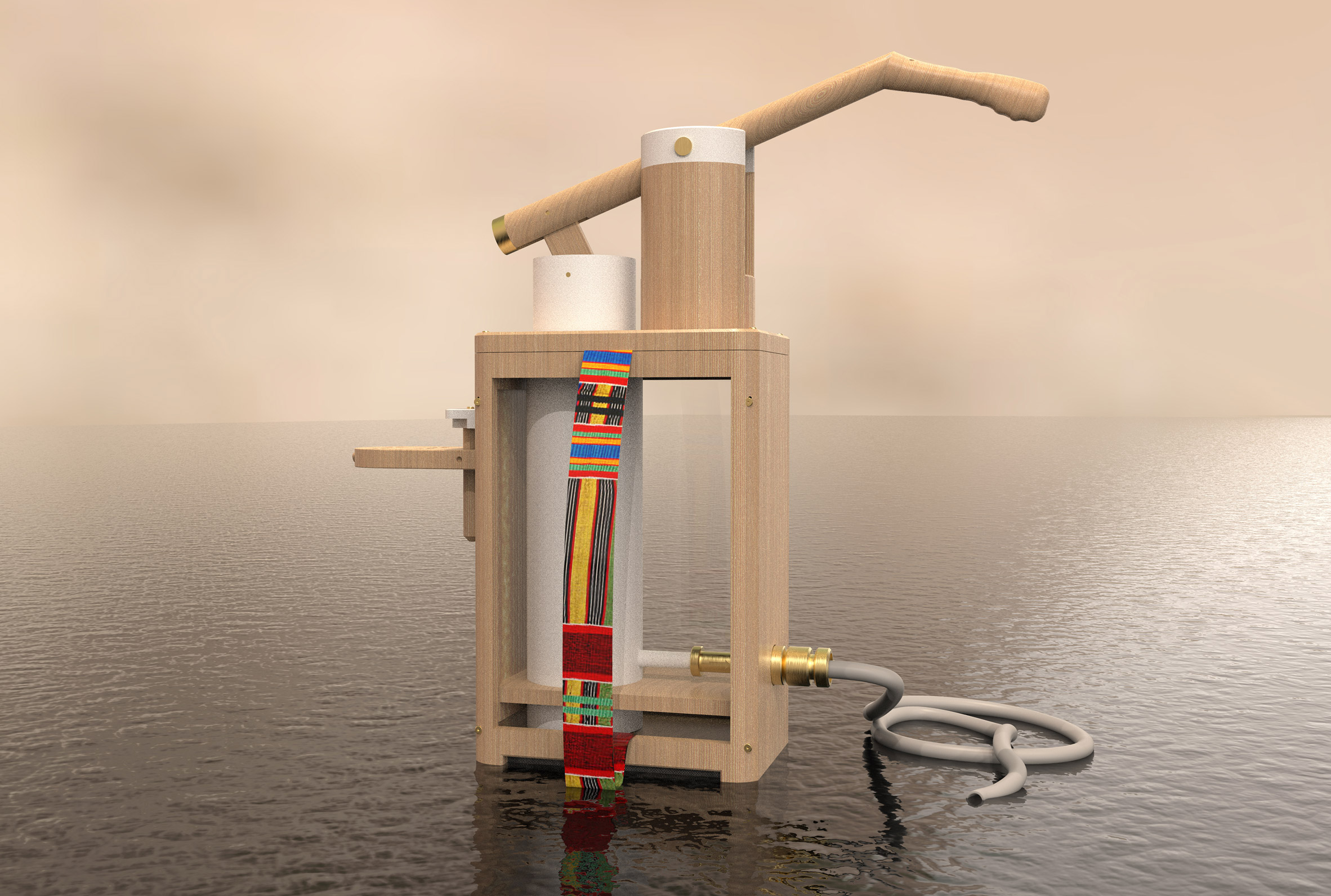 Colourful manual water pump by University of Leeds student
