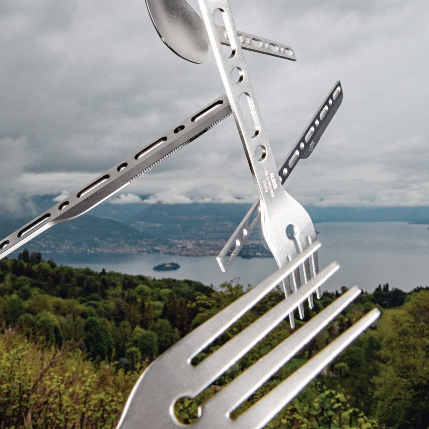 Image of Alessi and Alaska Alaska cutlery against a hilly landscape