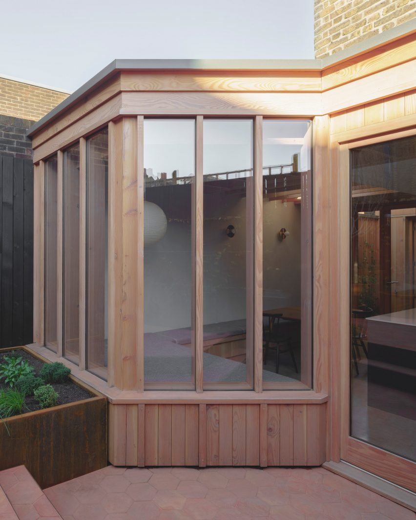 Exterior of timber-framed house extension 