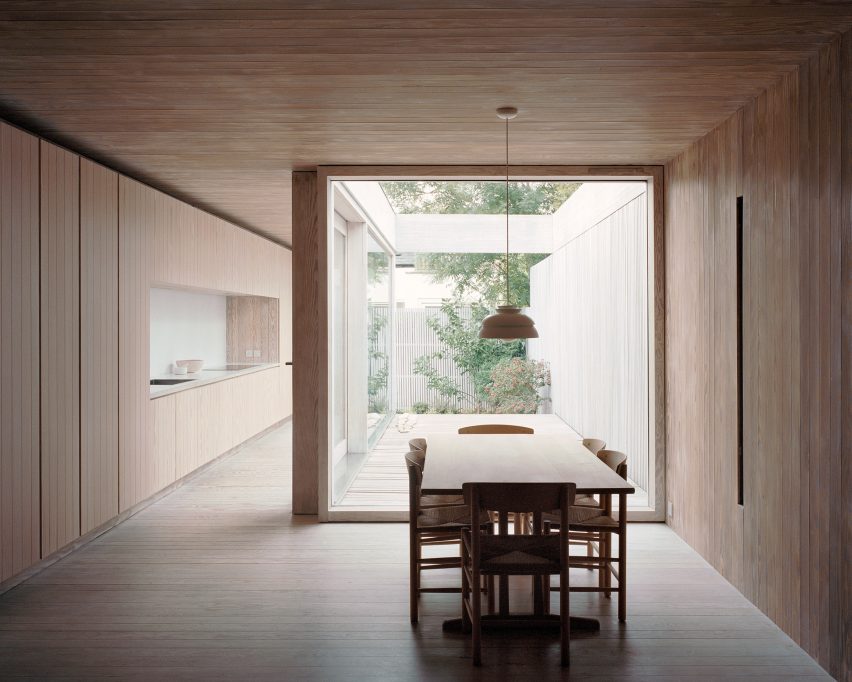 Douglas fir-lined dining room