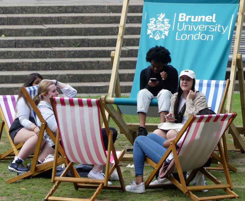 A picture of a group of students sitting together at Brunel University