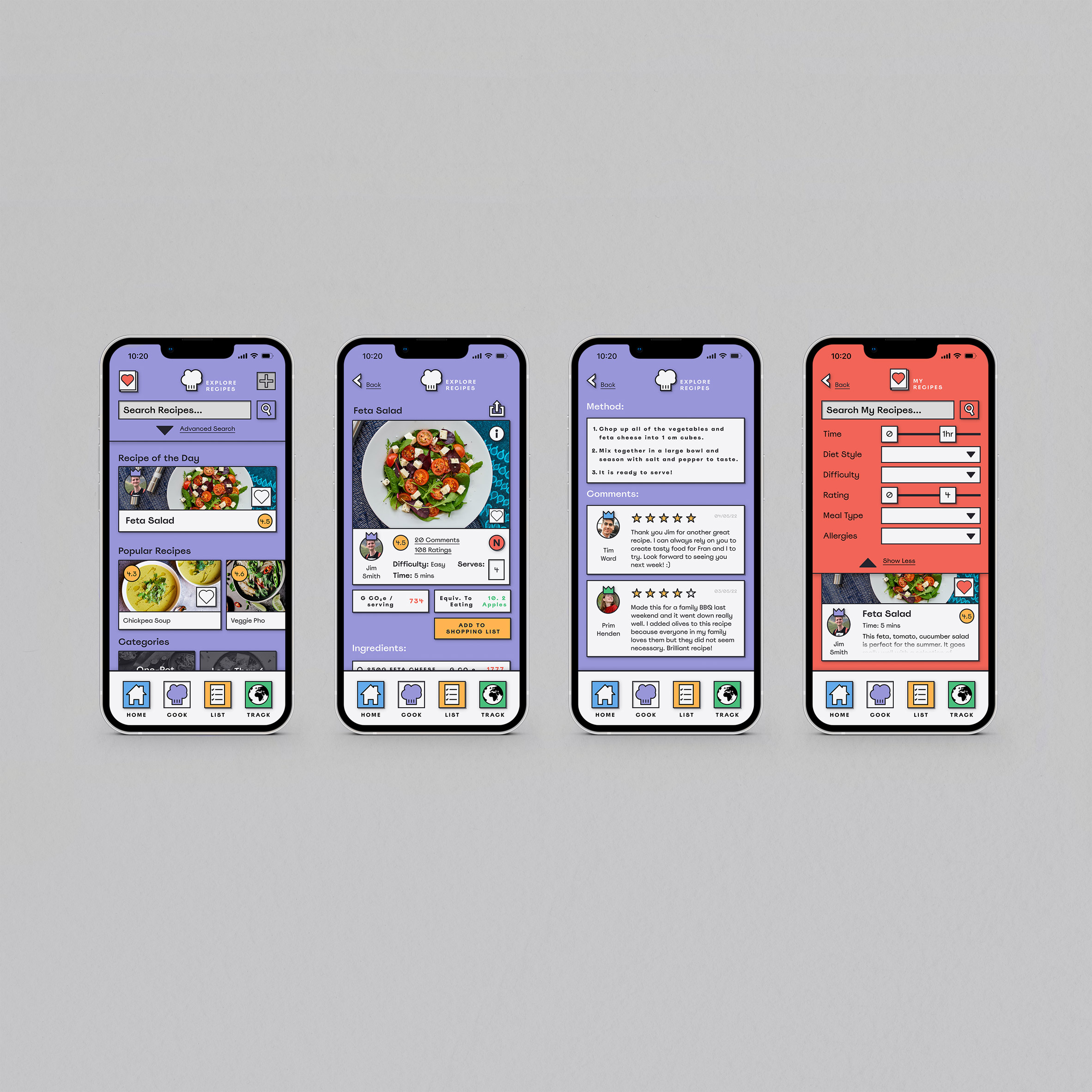 Phones displaying the PlanetBased app with recipe options