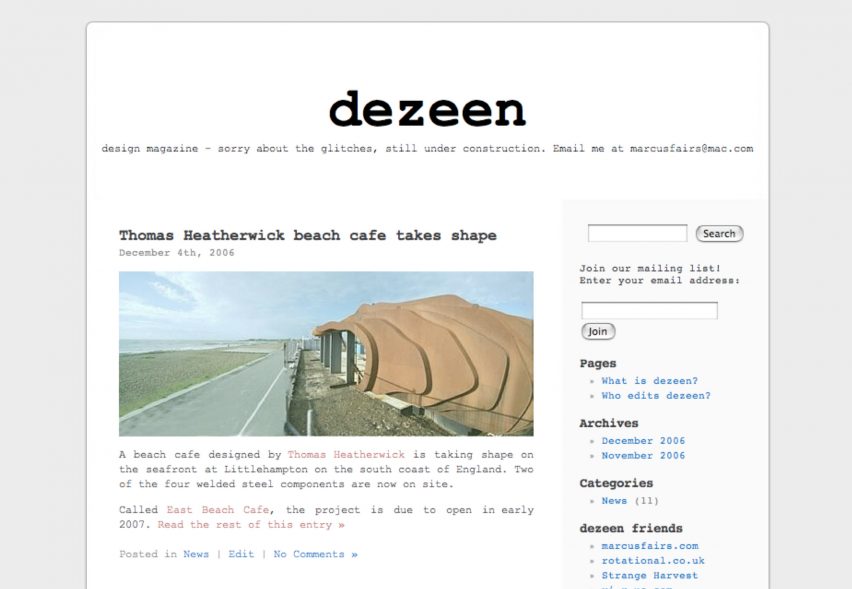 Screenshot of the Dezeen website from 2006