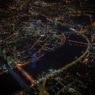 Aerial photograph of Illuminated River installation from Blackfriars to Lambeth Bridge