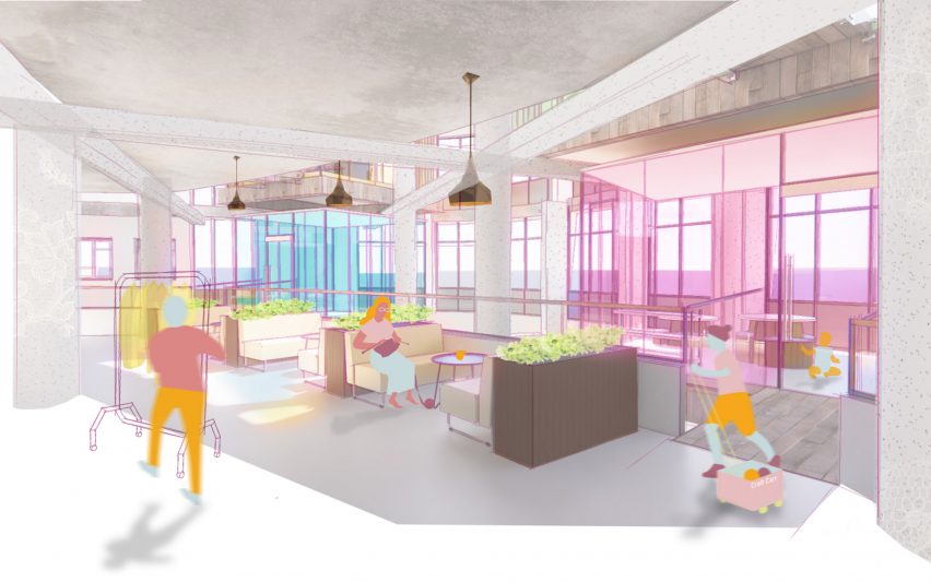 A digital colourful illustration of a new space in Portsmouth to recycle clothing