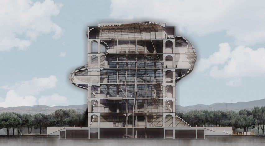 A digital illustration of Palazzo della Civilta Italiana