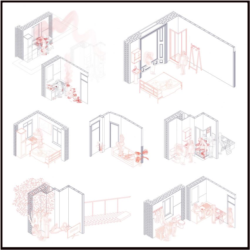 Various architectural drawings of inside rooms