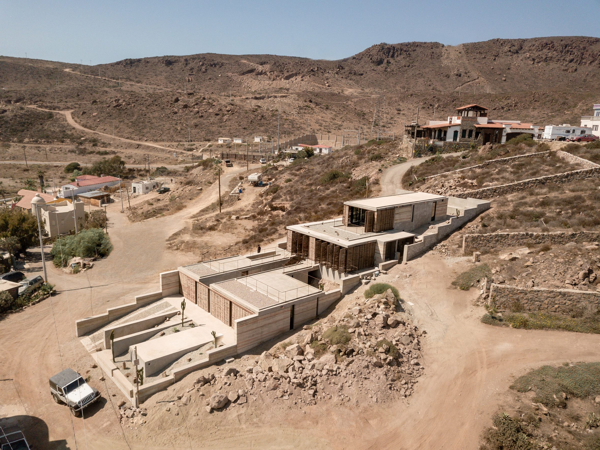 Three-storey rammed earth building on Mexico hill