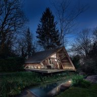 AR Design Studio creates angular cabin in Winchester woodlands