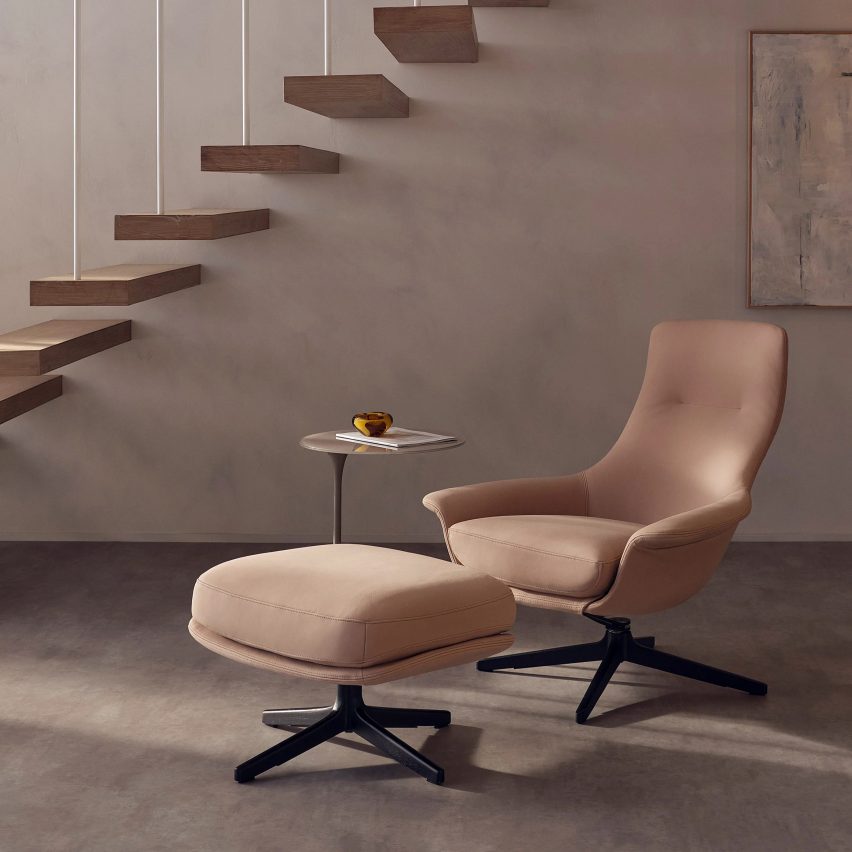 Seymour chair and footstool in peach by King